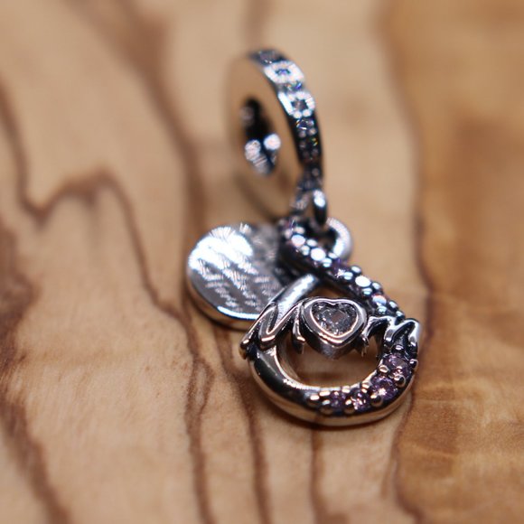 Mom Infinity Double Dangle Bracelet Charm - S925 Sterling Silver Fits Pandora - Picture 4 of 5